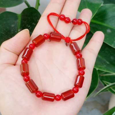 Vòng tay đá thạch anh đỏ đốt trúc phong thủy 8mm cho Nữ làm trang sức