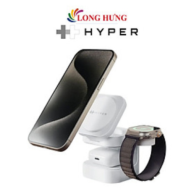 Đế sạc không dây HyperJuice Ultra-Portable Qi2 3-in-1 Magnetic Charging Stand HJ3320WHGL - Hàng chính hãng