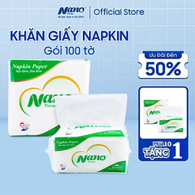 [Mua 10 tặng 1] Khăn giấy rút lụa Nano Napkin 100 tờ, Giấy ăn khô vuông siêu dai cao cấp mềm dai an toàn - Nano Tissue