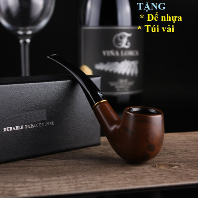 Tẩu thuốc nhựa sừng cao cấp giả vân gỗ sang trọng, tặng kèm hộp đựng, đế nhựa và túi vải 