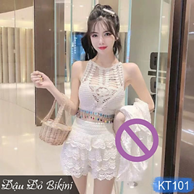 Bikini len siêu đẹp cùng chân váy ren điệu đà, đồ bơi len ren sexy quyến rũ, có sẵn đệm mút, chất len cotton đẹp | KT101