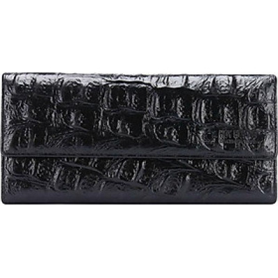 Ví Nữ Da Bò Vân Cá Sấu Lớn 3 Gấp Huy Hoàng HT3152 (19 x 9.5 cm) - Đen