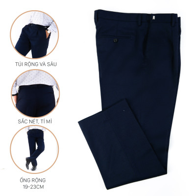 Quần Âu Nam  Công Sở Trung Niên Thương Hiệu Anton Dáng Rộng Xếp Ly Màu Xanh Than Mã QA103