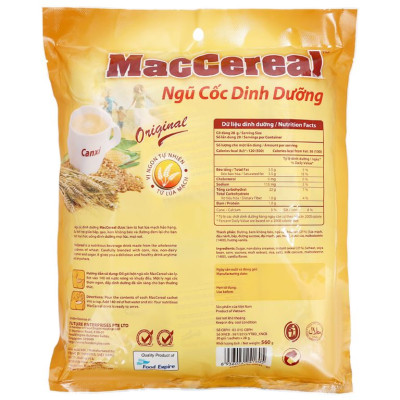 Ngũ cốc dinh dưỡng MacCereal bịch 560g (20 gói x 28g) thơm ngon dễ uống tiện lợi cho buổi sáng