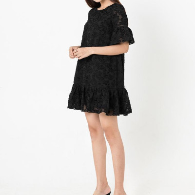 De Leah - Đầm Suông Nấm Tay Lỡ - Đen