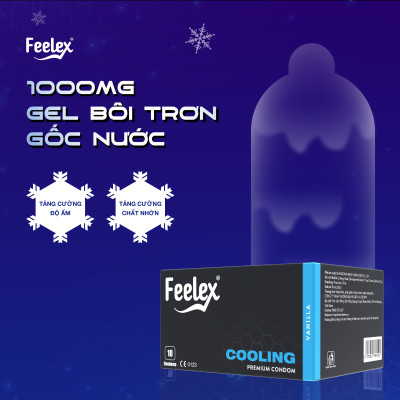 Bao cao su nam Feelex xanh Cooling, mỏng, nhiều gel bôi trơn, cảm giác mát lạnh - Hộp 10 bcs