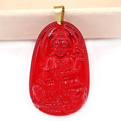 [Tuổi Thìn, Tỵ] Mặt Dây Chuyền Phật Phổ Hiền Bồ Tát Đá Pha Lê Đỏ Size Nhỏ 3.6cm & Size Lớn 5cm - Tặng Kèm Móc Inox - Phong Thủy 868 - May Mắn - Bình An