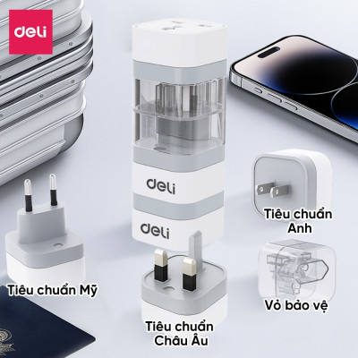 Phích Cắm Chuyển Đổi 3 Chân Sang 2 Chân, Ổ Cắm Tiêu Chuẩn Châu ÂU, Mỹ, Anh Dùng Đa Quốc Gia Du Lịch