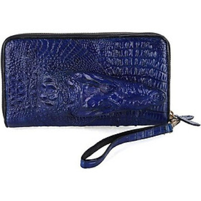 Ví nữ da cá sấu Huy Hoàng nhiều ngăn đầu cá sấu màu xanh dương HT3729