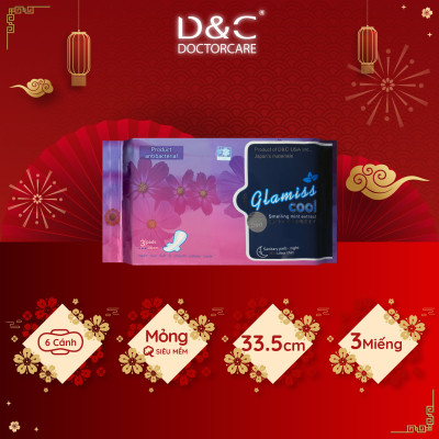 Băng vệ sinh ban đêm Glamiss Cool thảo dược 33.8cm siêu thấm hút, BVS chống tràn cho cả đêm dài