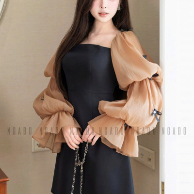 Đầm đen tay voan phồng NGADO , đầm dự tiệc , đầm dạo phố