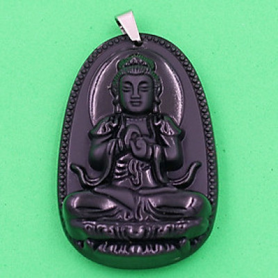 [Tuổi Mùi, Thân] Mặt Dây Chuyền Phật Đại Nhật Như Lai Đá Thạch Anh Đen Size Nhỏ 3.6cm & Size Lớn 5cm - Tặng Kèm Móc Inox - Phong Thủy 868 - May Mắn - Bình An