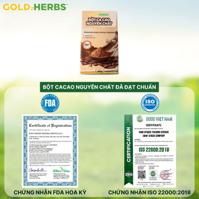 Bột ca cao nguyên chất GoldzHerbs – 100% từ ca cao tự nhiên – 14 gói/ 400g/ 500g