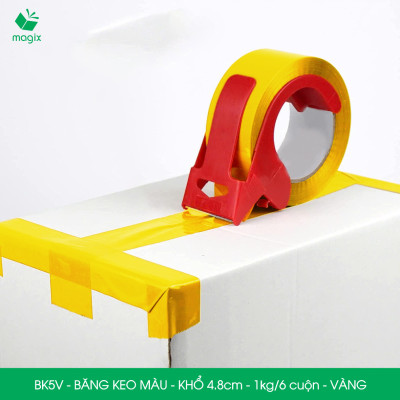 BK5V - 3 cuộn băng keo màu khổ 4.8cm loại 1kg/6 cuộn - Vàng - Băng keo, băng dính đóng hàng