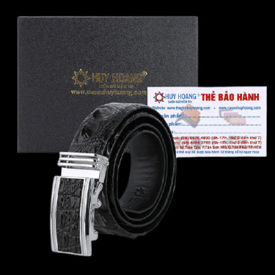 Dây nịt nam da cá sấu Huy Hoàng nguyên con bản lớn màu đen HC4768