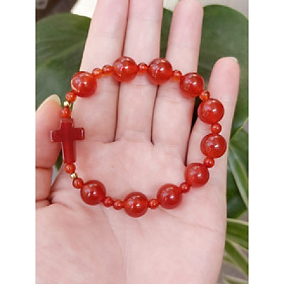 Vòng tay chuỗi mân côi thời trang đá mã não đỏ cao cấp ATMC01