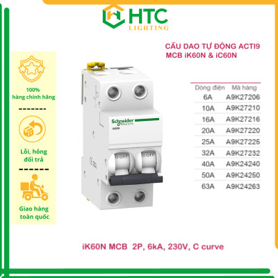 [Hàng chính hãng Schneider Electric] Cầu dao / Aptomat tự động  MCB Acti9 iC60N 2P 6kA 230V