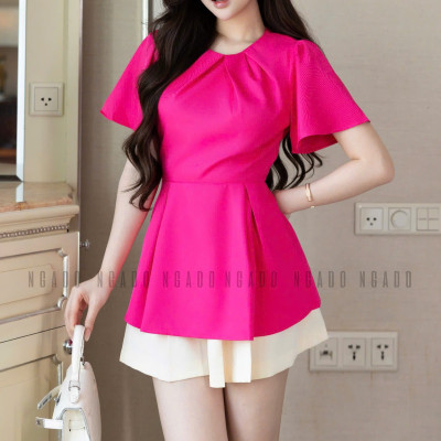 Set áo quần hồng sen cổ tròn NGADO , set áo quần ngắn , set áo quần Nữ