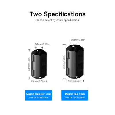 VENTION Snap-On Filter Magnetic Ring Shield EMI/RFI Detachable Ferrite Ring Core Noise Filter Cable Clip 7mm/9mm