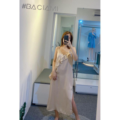 Baciami-Đầm 2 Dây Nhún Bèo Xẻ Đinh