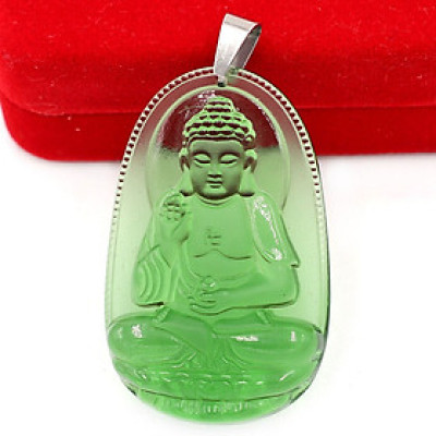 [Tuổi Tuất, Hợi] Mặt Dây Chuyền Phật A Di Đà Đá Pha Lê Xanh Lá Size Nhỏ 3.6cm & Size Lớn 5cm- Tặng Kèm Móc Inox - Phong Thủy 868 - May Mắn - Bình An