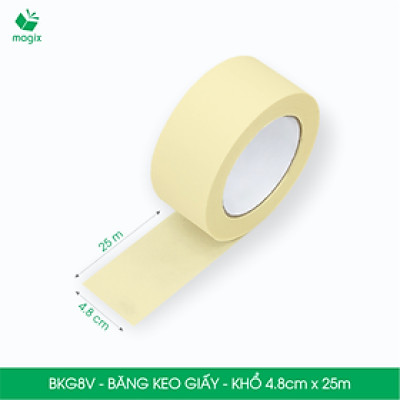 BKG8V - Block 6 cuộn băng keo giấy khổ 4.8cm x 25m - Băng dính giấy viết được, chặn màu sơn