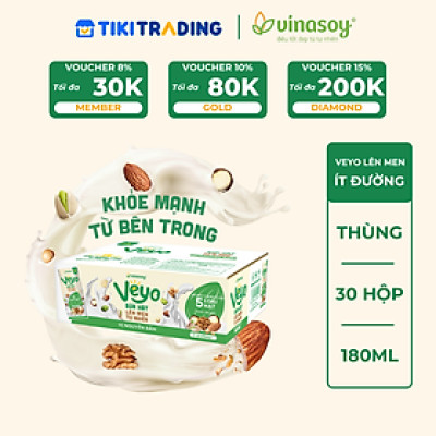 Thùng Sữa hạt Veyo lên men tự nhiên Vị Nguyên bản Ít đường (30hộp x 180ml)