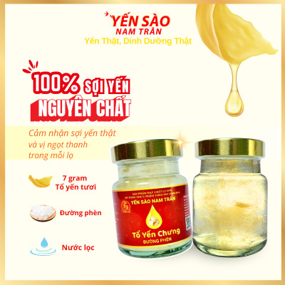 [Set 6 lọ Không hộp] Yến sào chưng Đường Phèn 7 gram Tổ Yến Tươi - Yến Sào Nam Trân, Bồi bổ sức khoẻ. Lọ 70 ml