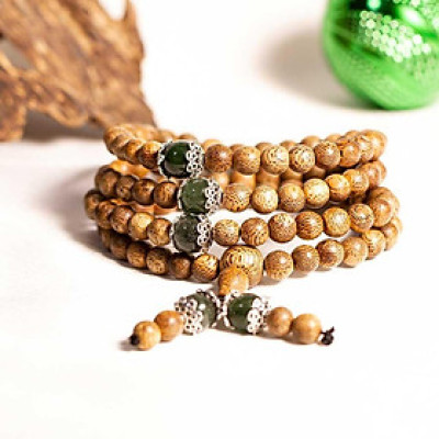 Vòng tay trầm hương tự nhiên 108 hạt mix Đá Phong Thủy  - Trầm Tốc - An yên, đoạn trừ 108 phiền não