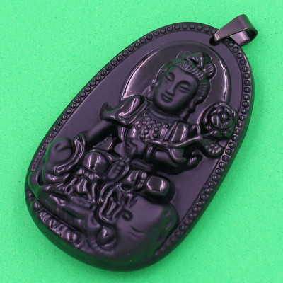 Mặt Phật Bồ Tát Phổ Hiền thạch anh đen 3.6cm - phật bản mệnh tuổi Thìn, Tỵ