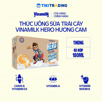 Thùng Thức uống sữa trái cây vị cam Vinamilk Hero 180ml - 48 hộp/Thùng