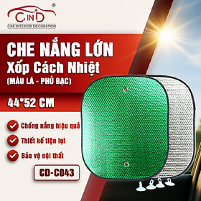 Combo 2 Tấm Che Nắng Ô Tô Xốp Cách Nhiệt Tròn Lớn Màu Lá Phủ Bạc CIND CD-C043 (44x52cm) - Nhập Khẩu Chính Hãng