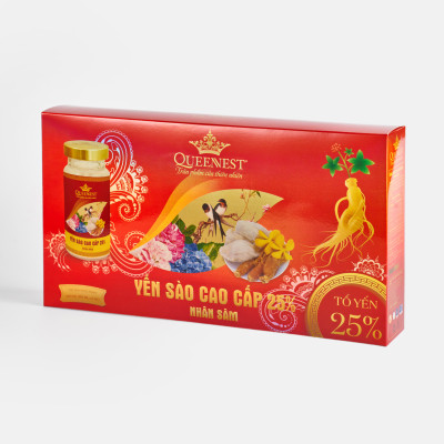 Yến sào chưng sẵn Queennest 25% - vị Nhân Sâm - hũ 150ml - Hộp 6 hũ x 150ml - Hàng Chính Hãng