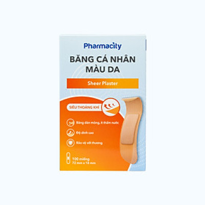Băng cá nhân màu da Pharmacity bảo vệ vết thương hở (100 cái/hộp)