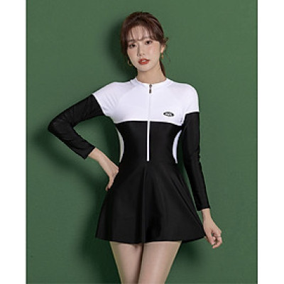 Bộ đồ bơi bikini nữ 1 mảnh kín đáo đi tắm biển giấu bụng váy liền áo dài tay chống nắng - B.27