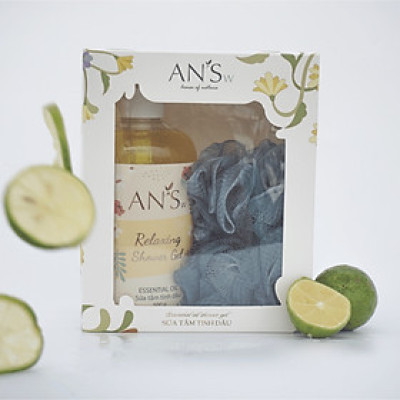 Set Hộp Quà Tặng Combo Gel Tắm kèm bông tắm AN