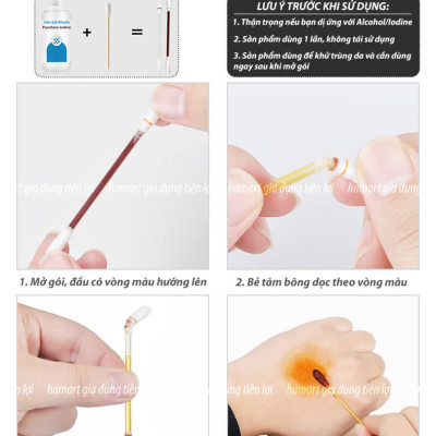 Tăm bông Cồn Y Tế Iot Đỏ Khử Trùng Dùng 1 Lần Iodine Sát Khuẩn Vết Thương Tiện Lợi