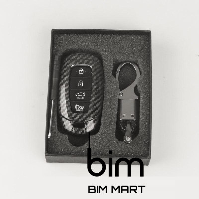 Ốp Vân Carbon Lót Silicon Bọc Bảo Vệ Chìa Khóa Xe Hyundai Santafe 2021 ( Tặng kèm móc đeo INOX )