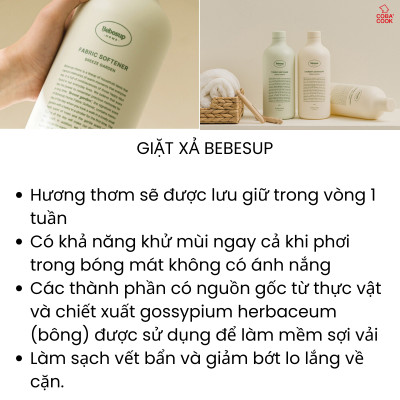 Combo Nước Giặt Xả Quần Áo Không Gây Kích Ứng Da Nhập Khẩu Hàn Quốc Bebesup