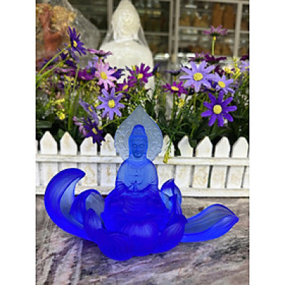 Tượng Phật quan âm bồ tát đá lưu ly nhiều màu trang trí xe hơi xe ôtô, bàn thờ - Cao 14 cm
