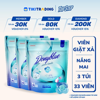 Combo 3 Túi Viên Giặt Top Step Hàn Quốc 7in1 Công Nghệ Enzyme  An Toàn Cho Da, Sạch Đột Phá - 33 Viên (462gx3)