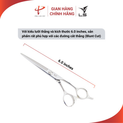 Kéo cắt tóc VLS JP602 lưỡi thẳng quai offset vênh đỡ ngón cố định - Hàng chính hãng