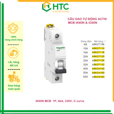 [Hàng chính hãng Schneider Electric] Cầu dao / Aptomat tự động  MCB Acti9 IK60N 1P 6kA 230V