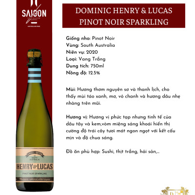 Rượu Vang Sủi Dominic HENRY & LUCAS Pinot Noir Sparkling 750ml 13% Acl