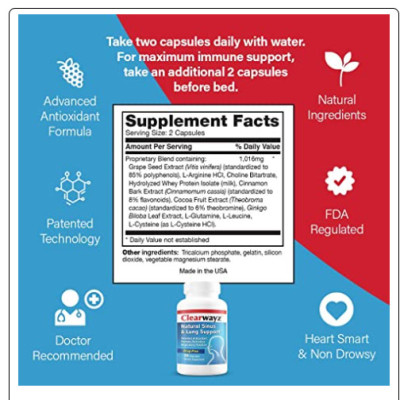 Thực phẩm hỗ trợ hô hấp Clearwayz - Tăng Đề Kháng - Sức Khoẻ Đường Hô Hấp: Hỗ trợ bệnh hen suyễn, Xoang, phổi, Ngáy ngủ, Sức khỏe mũi, Cải thiện đường thở