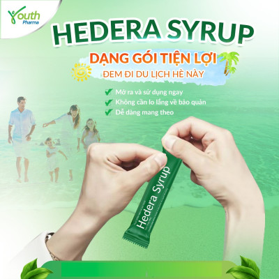Siro Hedera Syrup Youth Pharma hỗ trợ giảm ho, giảm đờm. Hộp 20 gói (5ml/gói)