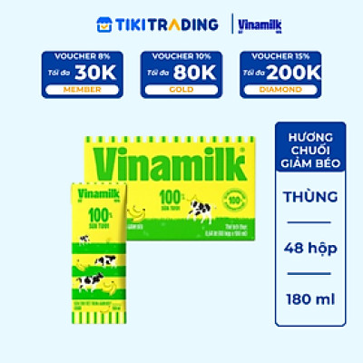 Thùng 48 hộp sữa tươi tiệt trùng vị chuối Vinamilk giảm béo 180ml
