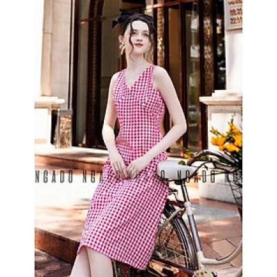 Đầm caro đỏ cổ tim NGADO , đầm nữ , Đầm vintage , Đầm mùa hè , Đầm dạo phố , Đầm xinh , Đầm thiết kế