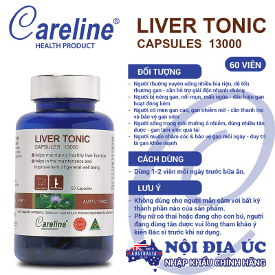 Liver Tonic 13000mg Careline hộp 60 viên cải thiện chức năng gan giúp giải độc mát gan hạ men gan