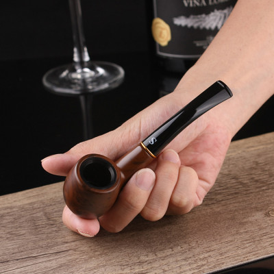 Tẩu thuốc nhựa sừng cao cấp giả vân gỗ sang trọng, tặng kèm hộp đựng, đế nhựa và túi vải 